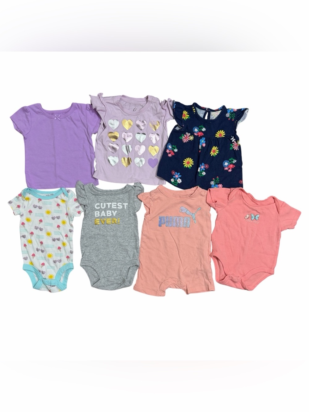 0-3M Baby Girl’s Short Sleeve Tops And Bodysuits Bundle Lot of 7